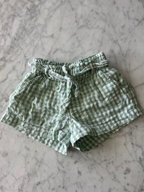 Nordstrom  girls Green Gingham Paperbag Waist Shorts size 3